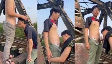 มาOutdoorที่สะพานรถไฟวิ่งผ่านพอดีแต่เงี่ยนมาก 2หนุ่มบอยโรแมนซ์ผลัดกันอมควยโชว์ตื่นเต้น คนบนรถไฟจะเห็นไหมนะ อยากโชว์มาก